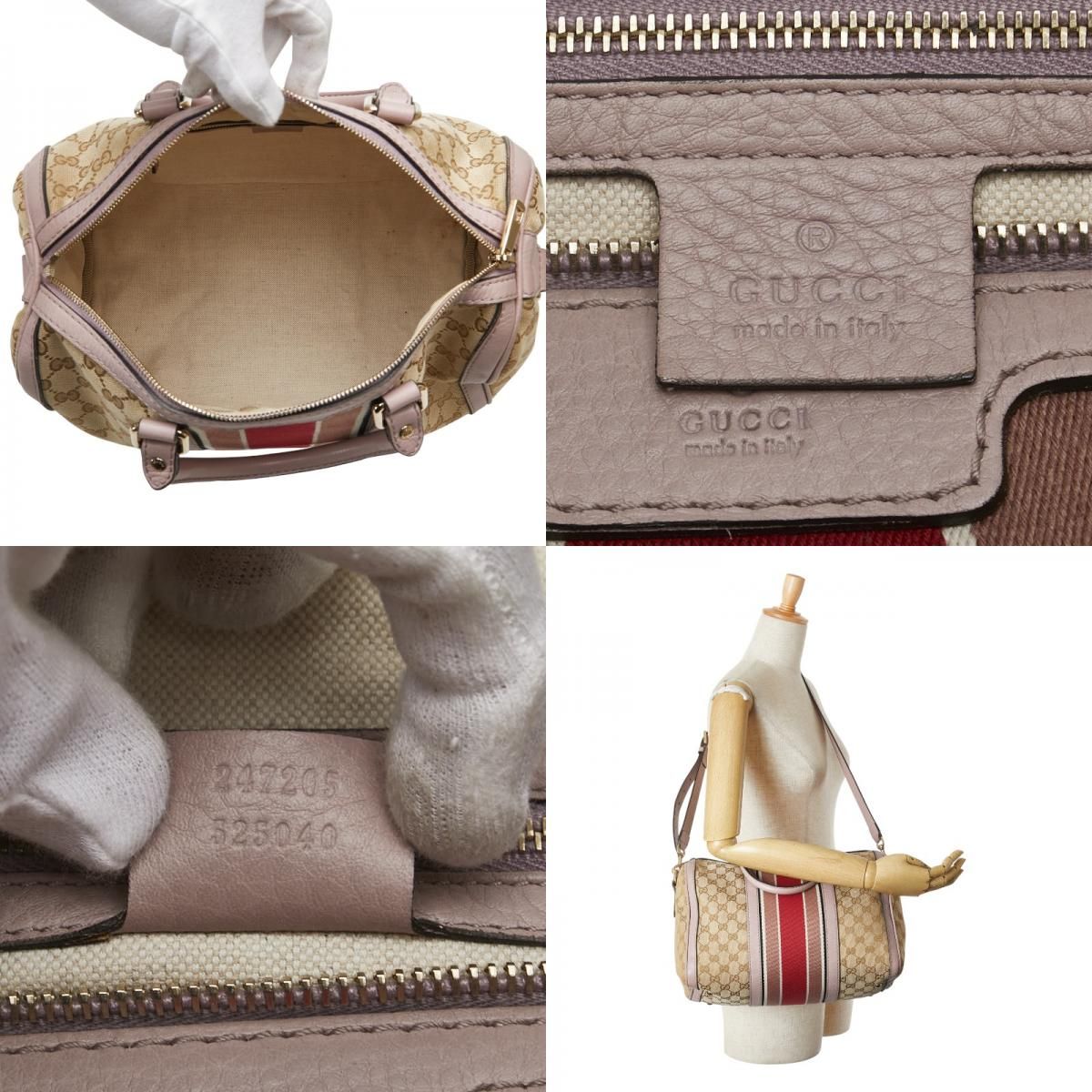グッチ GGキャンバス シェリーライン ミニボストンバッグ ショルダーバッグ 2WAY 247205 ベージュ パープル キャンバス レザー レディース GUCCI 1-0232613 DECORATOM_COM_BR