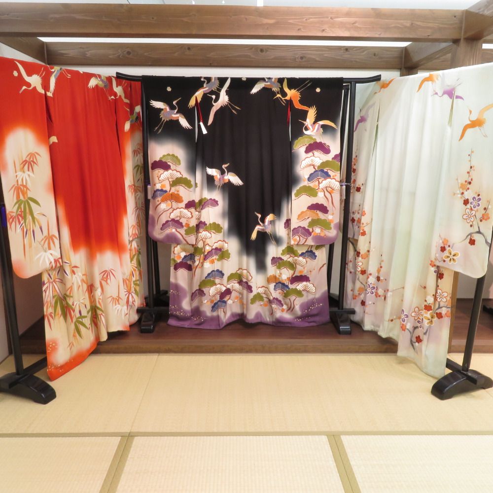 訪問着 昔 アンティーク 昔着物 ピンク 多色 扇面 花 雅楽器 一部刺繍  