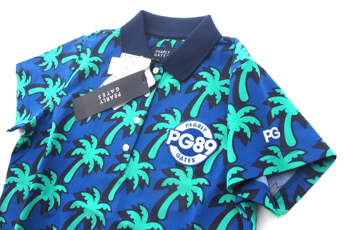 是非この機会に!! ｜ ｜パーリーゲイツ｜pearly gates｜ヤシの木柄 吸水速乾 ストレッチ 半袖ポロシャツ｜レディース ゴルフウェア｜0