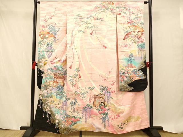 平和屋着物□訪問着 相良刺繍 御所車花文 暈し染め 正絹 逸品