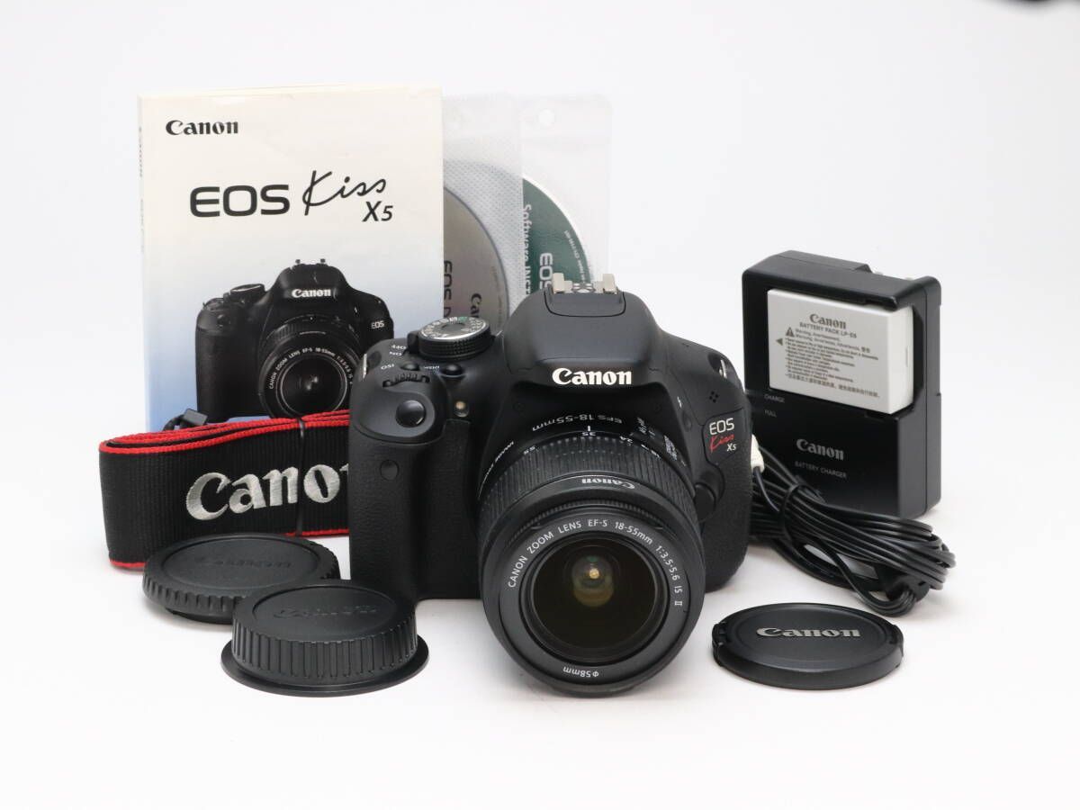 美品 【Canon EOS Kiss X5 レンズセット】　初期不良返品対応あり CANON EOS Kiss X5 EF-S18-55 IS II レンズキット オークション