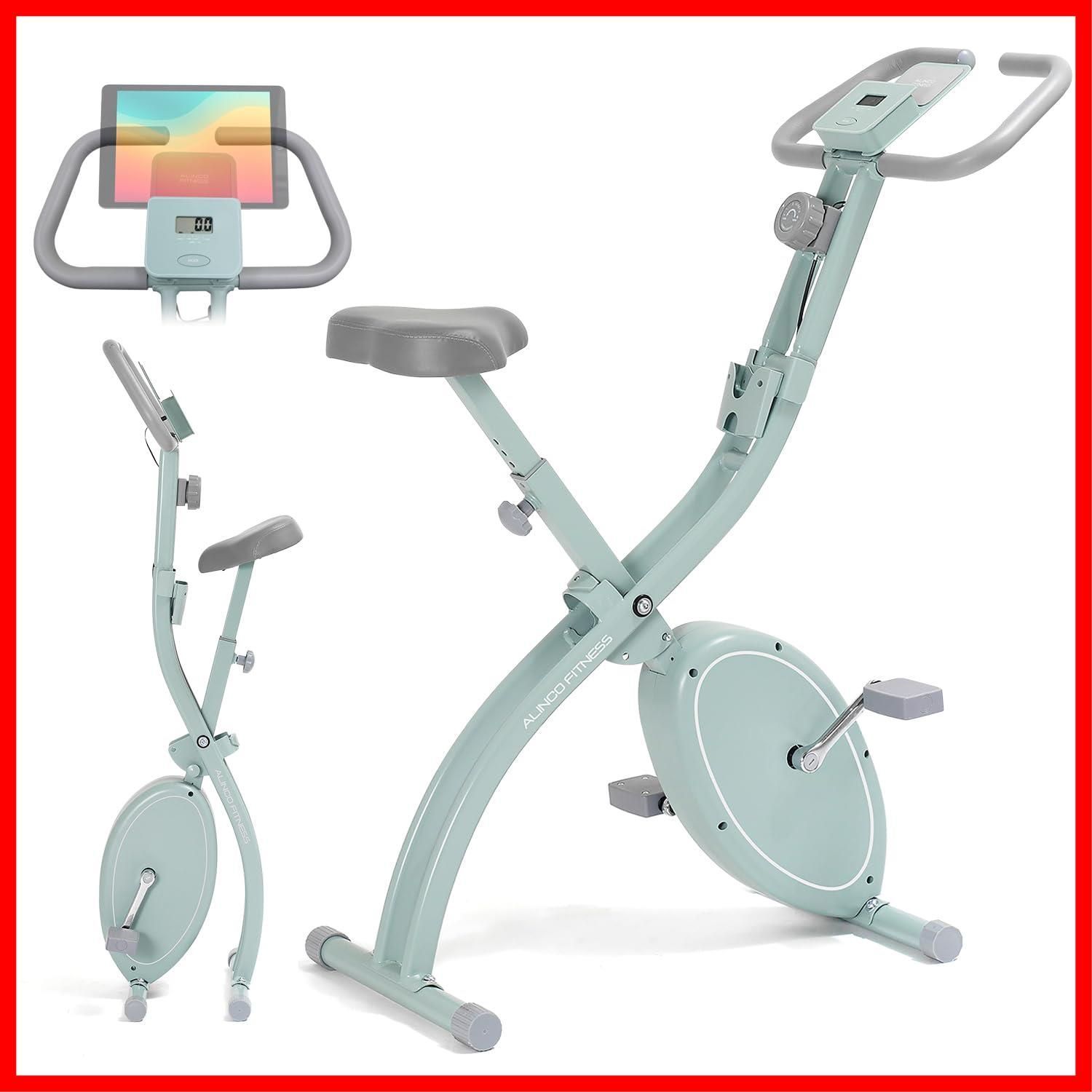 タブレットトレー付 軽量 小物ホルダー コンパクト収納 折りたたみ 8段階負荷 静音 トレーニングバイク 組立簡単 エアロバイク フィットネスバイク アルインコ ALINCO