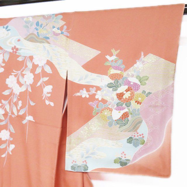 4点セット【蘇州刺繍】正絹　上質な訪問着　流水に花柄　袷　身幅広め 美品 さが美謹製 中国三大刺繍 汕頭 蘇州 相良 淡色 袷 正絹