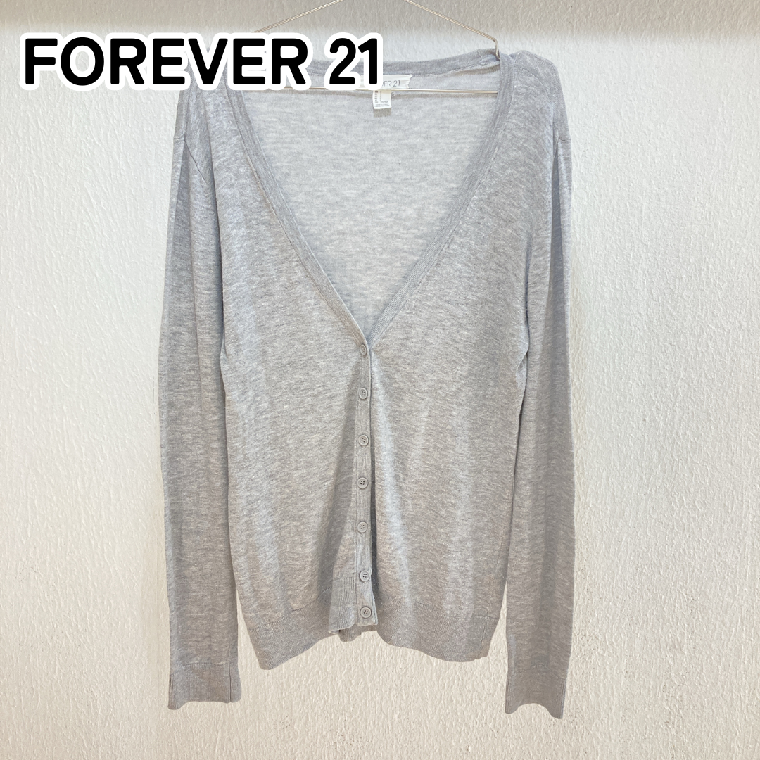 FOREVER 21 フォーエバートゥエンティーワン L グレー コットンシンプルカーディガン サマーカーディガン