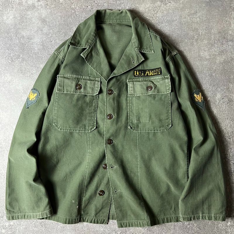 50s US ARMY 米軍実物 OG-107 コットン サテン ユーティリティ シャツ