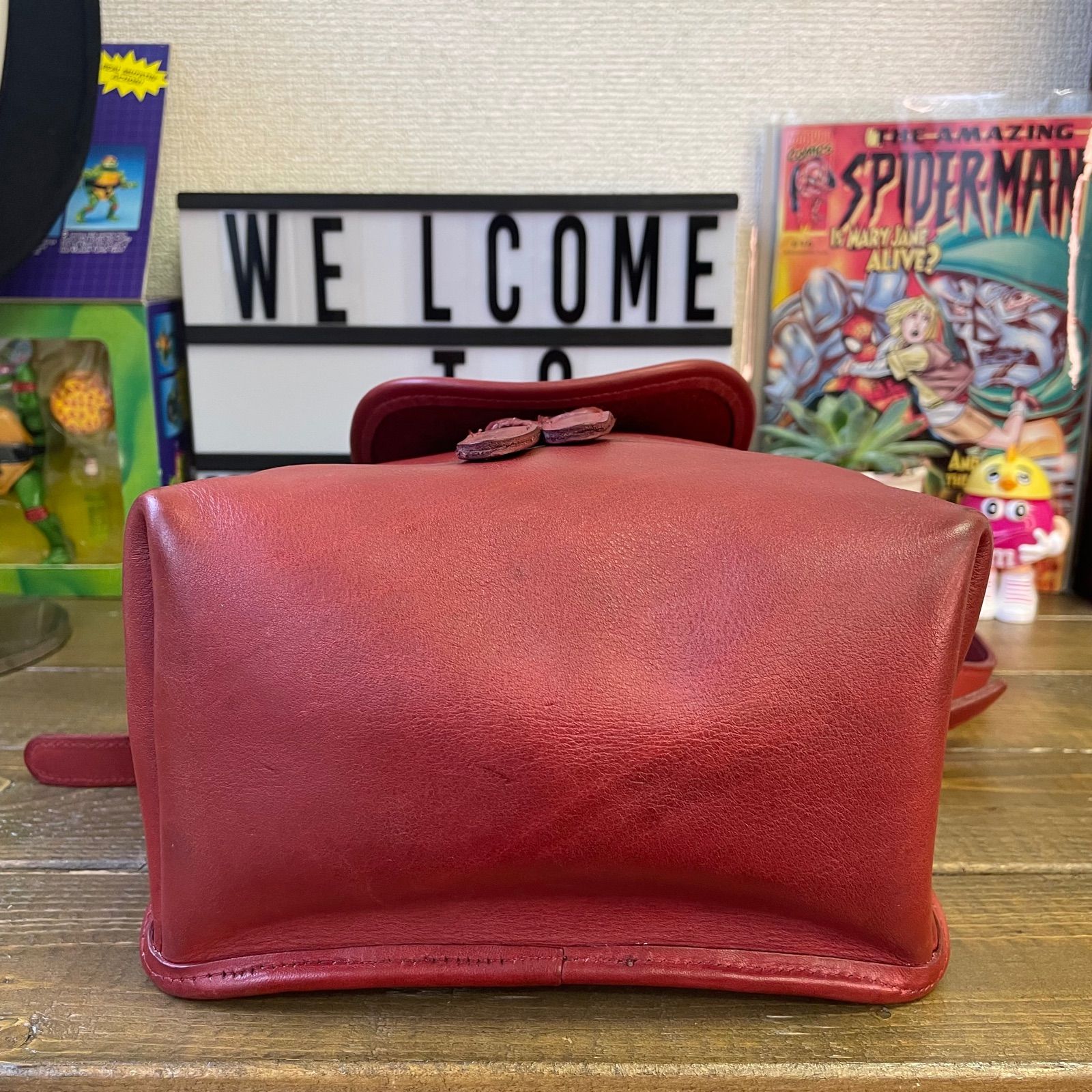 良品 COACH コーチ リュック バックパック レッド 本革 ターンロック