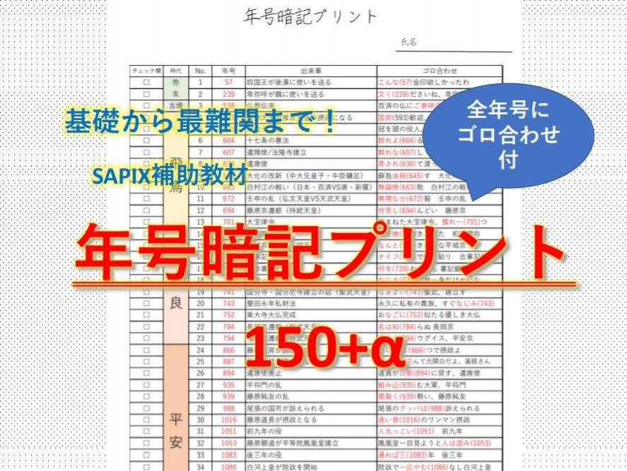 中学受験向け 年号暗記プリント トレーニング - メルカリ