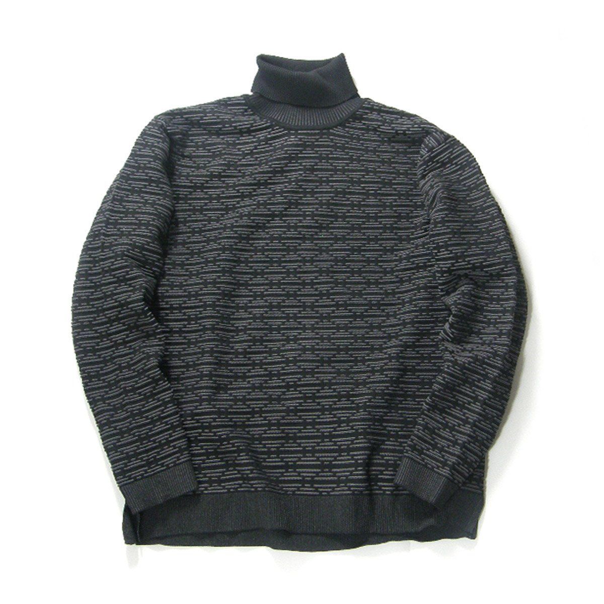 NICOLE CLUB FOR MEN ニコルクラブフォーメン 軽量 タートルネックニット 家庭洗濯OK 幾何学模様 ジャガード セーター ブラック グレー | 秋冬