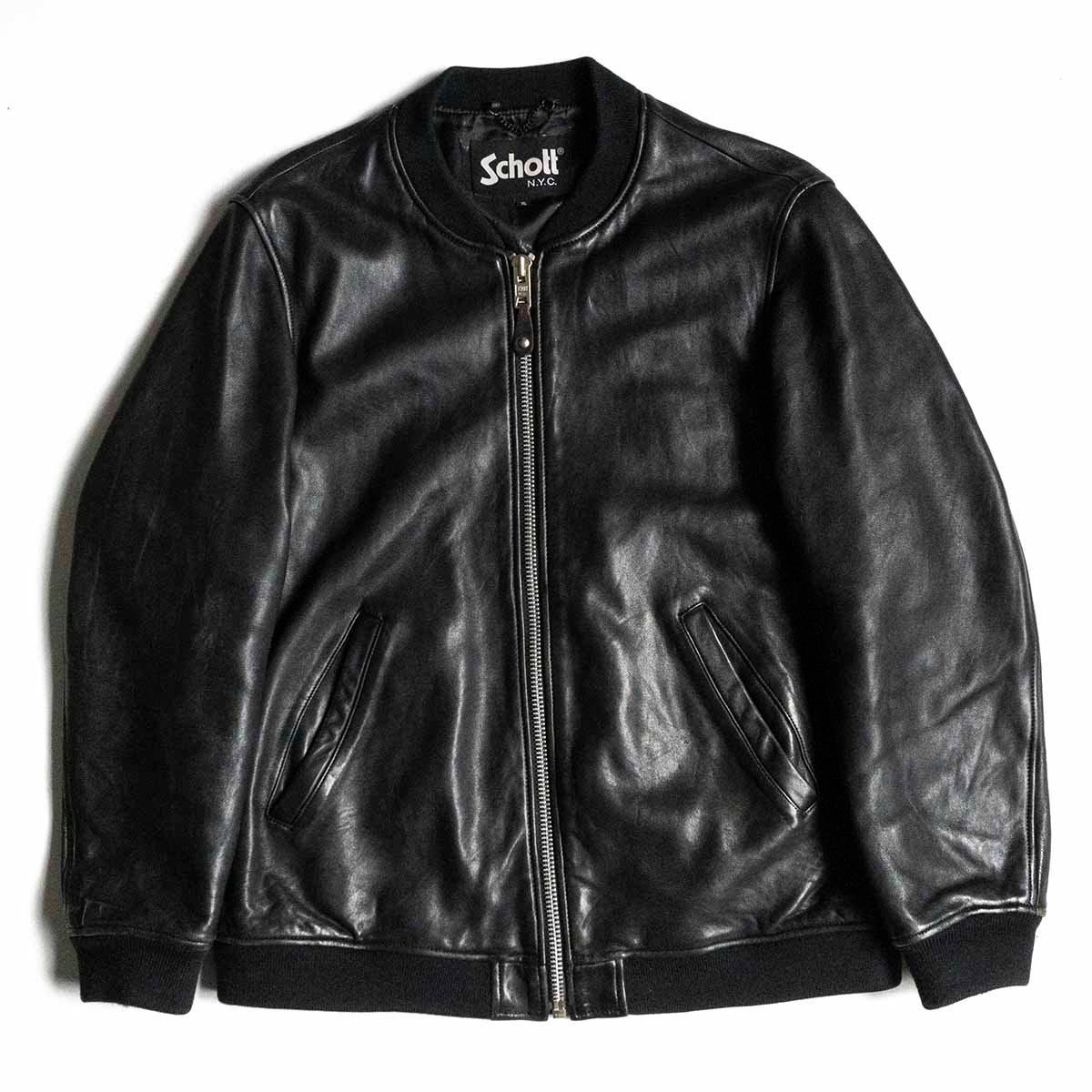 SCHOTT 製MA-1タイプレザージャケット (サイズUS40)[再掲載] SCHOTT MA-1 ブラックレザージャケットXLサイズ