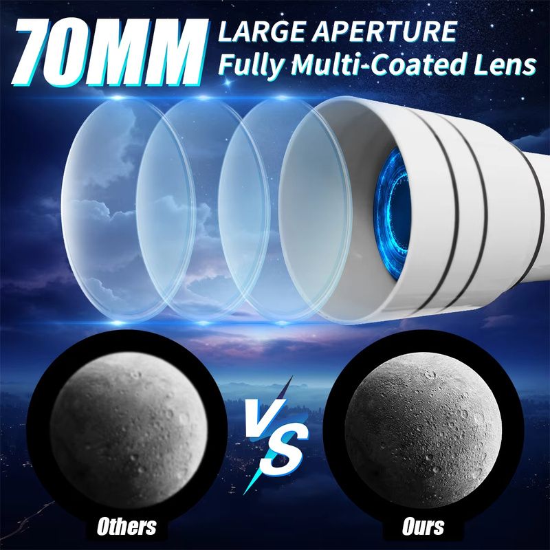 新着商品 大人向けの屋外プロフェッショナル星見用望遠鏡高解像度長距離望遠鏡手動フォーカス70mmの大口径多層光学コーティングレンズ天文学の愛好家や