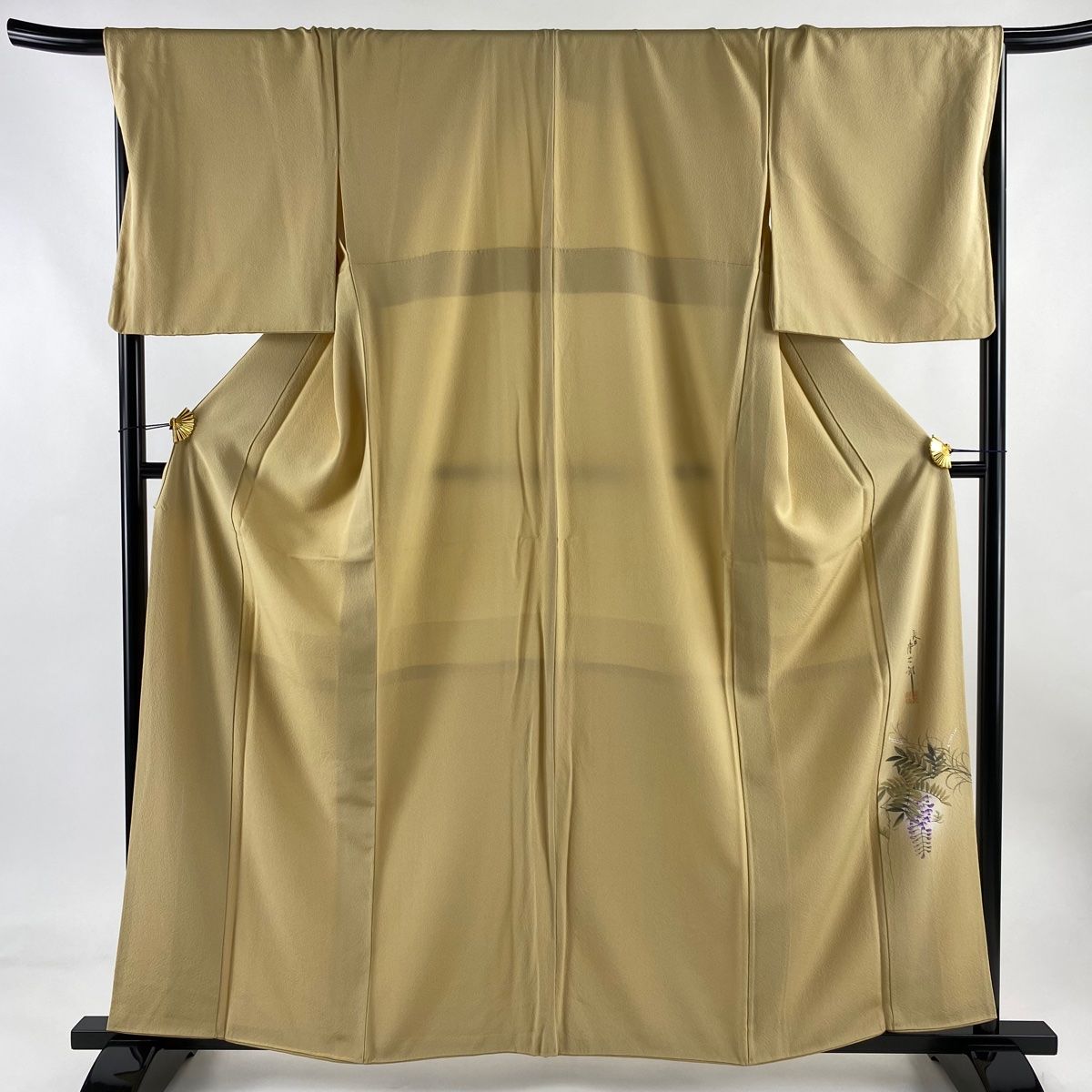 色無地 身丈160cm 裄丈68.5cm L 袷 二代目清次郎 落款 ベージュ 正絹 秀品