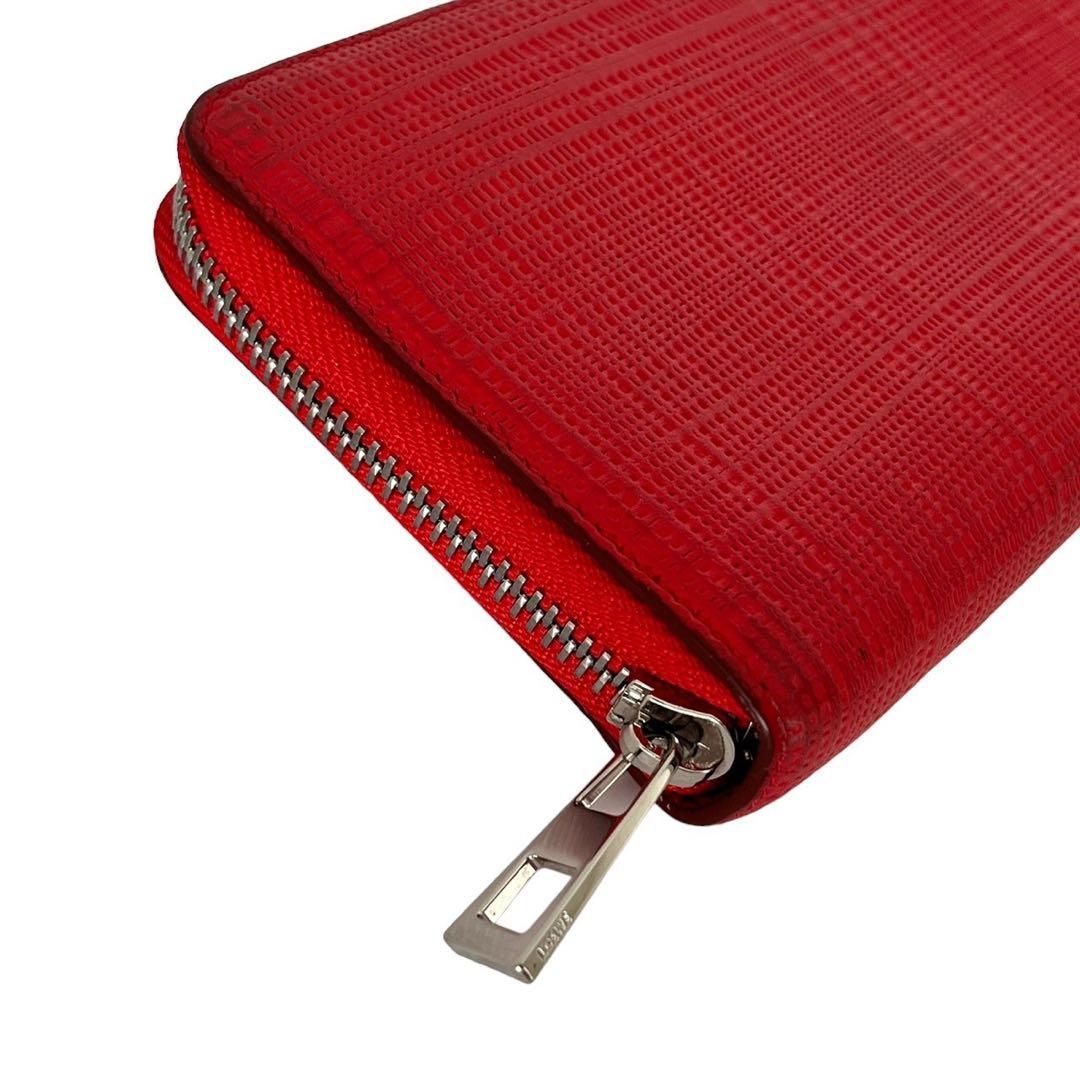 LOEWE ロエベ リネン 長財布 ラウンドファスナー レッド ロゴ アナグラム