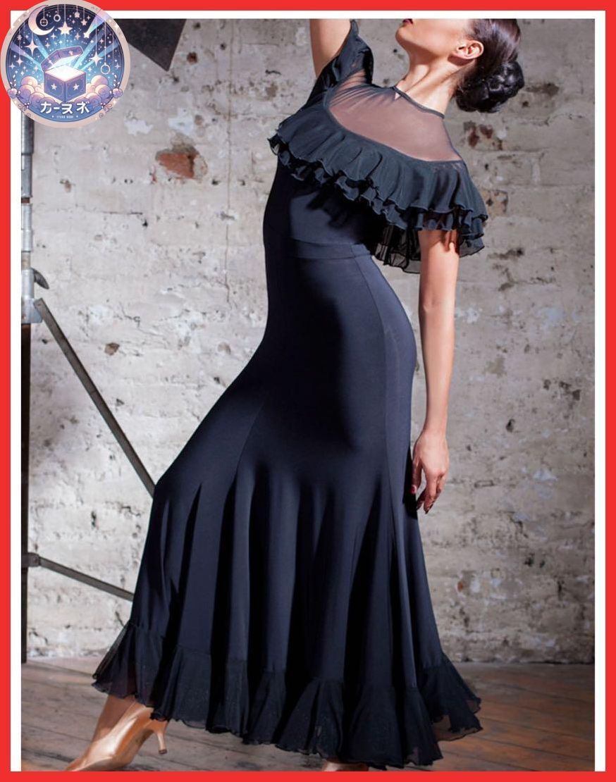 社交ダンスドレス スカラップ裾広 裾フリルデザインモダン、ワルツ