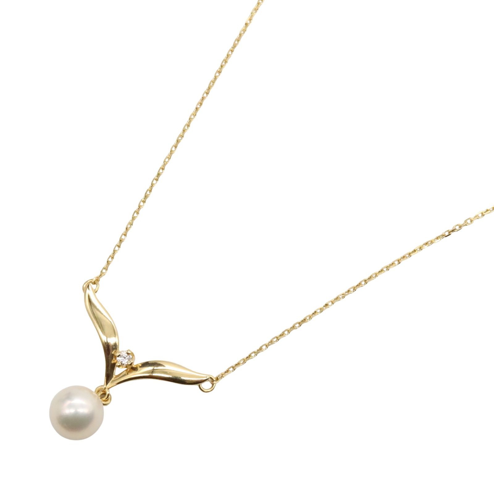 ミキモト MIKIMOTO ネックレス パール ネックレス 首回42㎝ K18 イエローゴールド ダイヤモンド パール ネックレス レディース Used A
