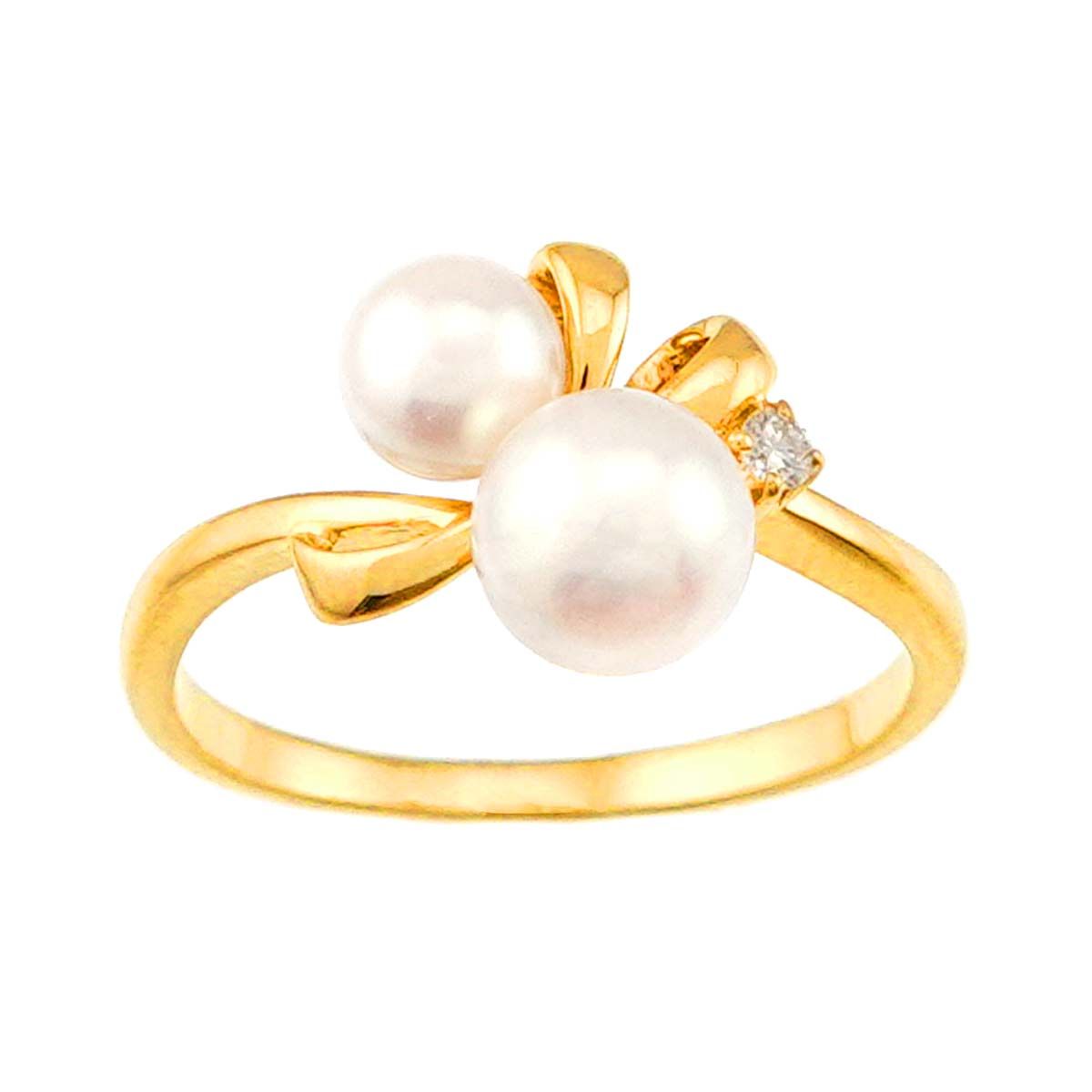 ミキモト MIKIMOTO 8号 リング アコヤ真珠 5.7-4.6mm ダイヤ K18