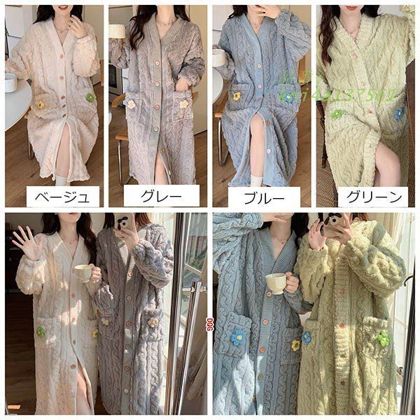 ルームウェア もこもこパジャマ ナイトガウン レディース 冬 かわいい 韓国 寝間着 長袖 フード付き 着る毛布 部屋着 暖かい kni4a137561 DECORATOM_COM_BR