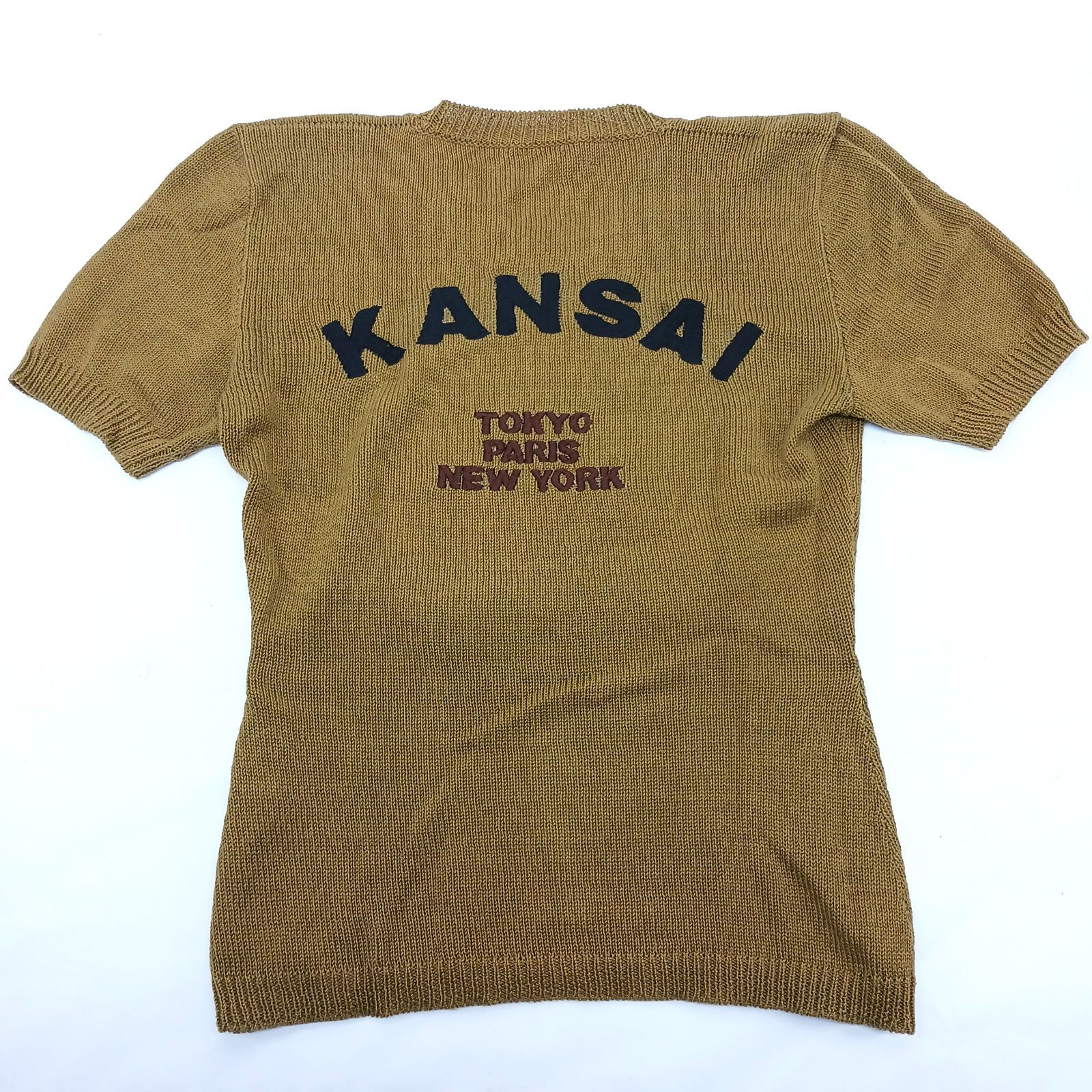 80s カンサイヤマモト KANSAI YAMAMOTO 山本寛斎 半袖 コットン ニット セーター 砂張パーク デザイン 虎 胸囲 79−87 ボーダー柄 レディース ♪ 希少】 80s ヴィンテージ 日本製 カンサイヤマモト KANSAI