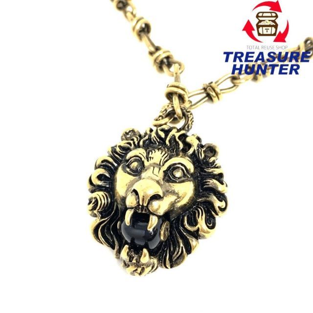 GUCCI(グッチ) ライオンモチーフネックレス ブロンズゴールド×オニキス