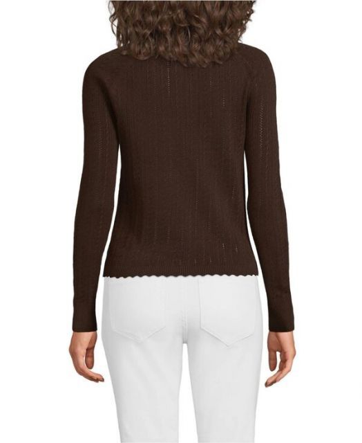 ランズエンド レディース ニット セーター アウター Women s Cotton Pointelle Satin Trim Cardigan Sweater Rich coffee