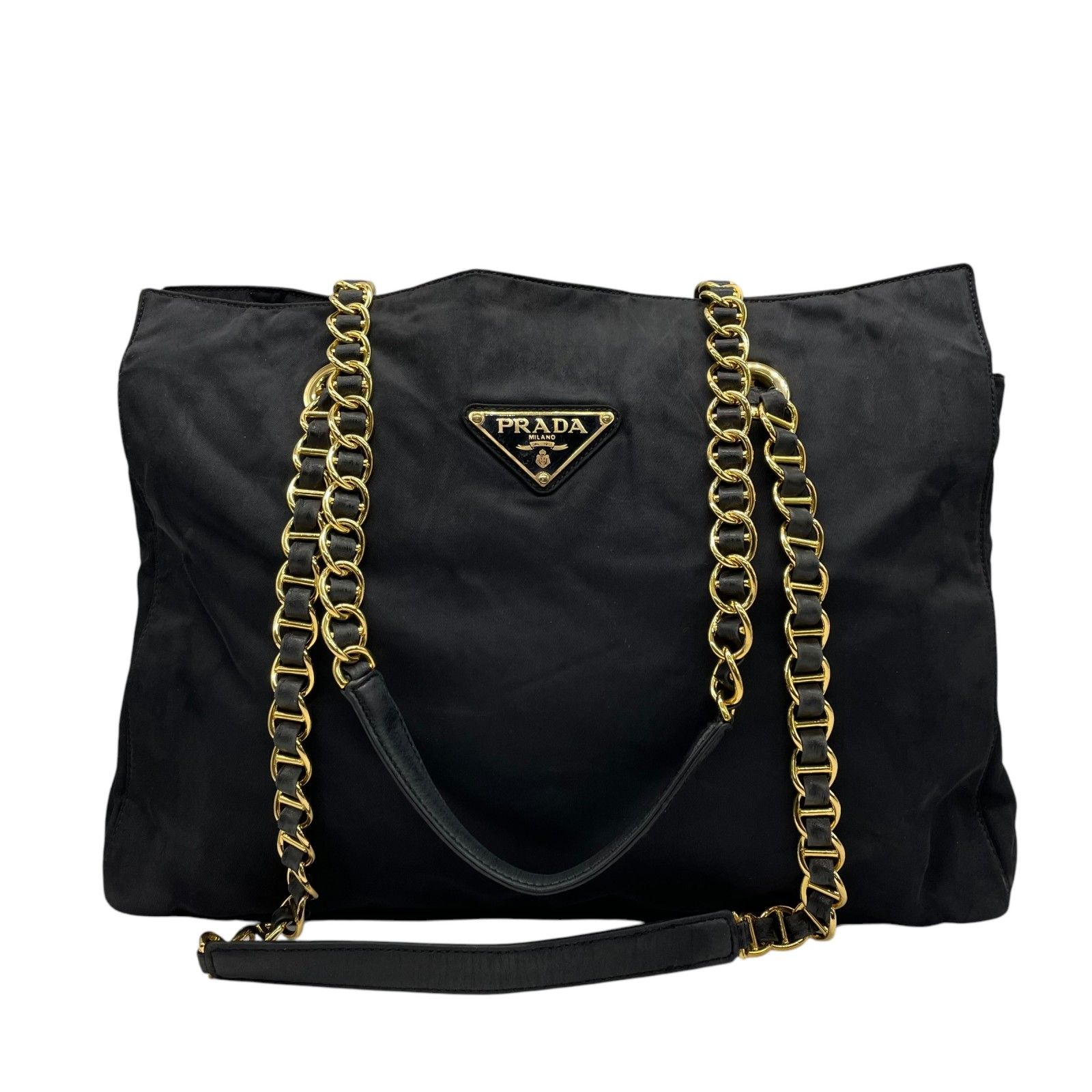 プラダ チェーン ショルダーバッグ トート テスートナイロン 黒 三角ロゴ PRADA プラダ ナイロン チェーントート トートバッグ ショルダーバッグ