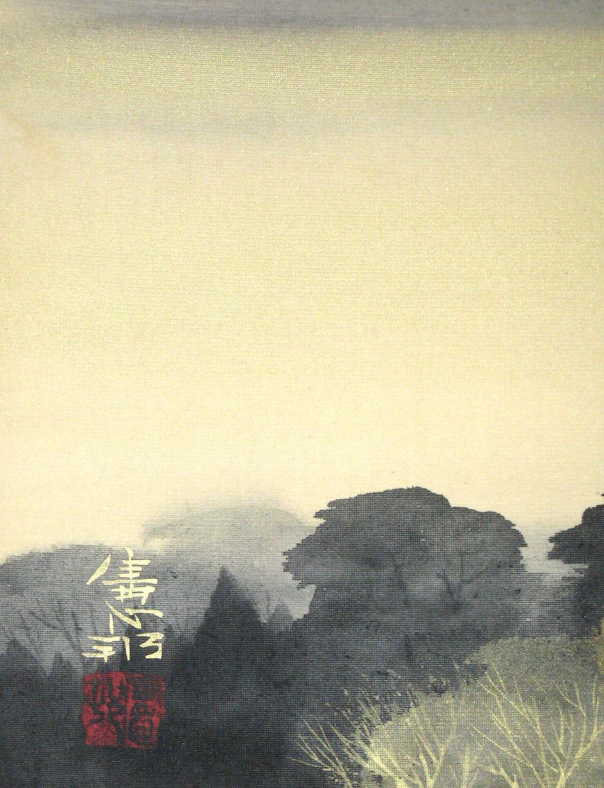 真筆】掛け軸 掛軸 水墨山湖◇川村憲邦 太巻・共箱・二重箱