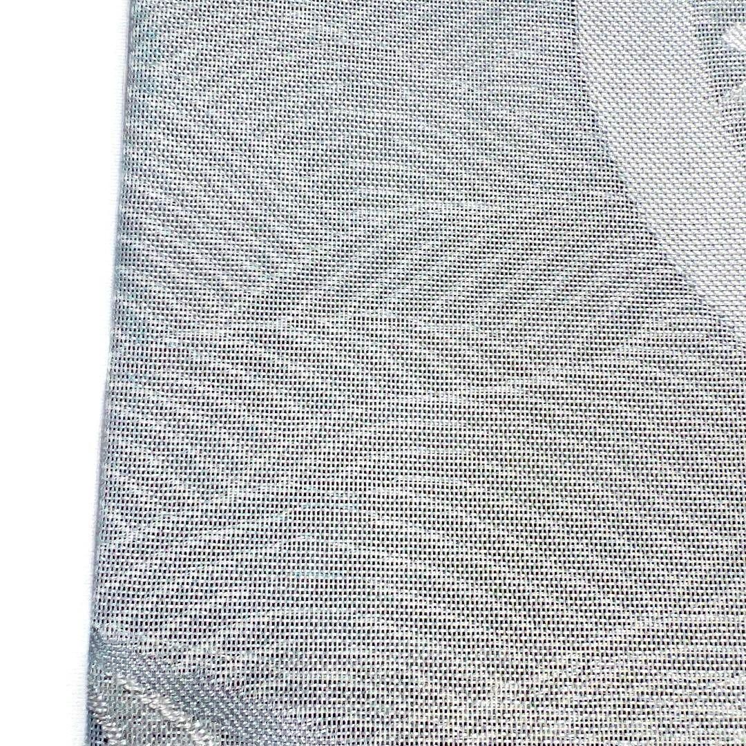 袋帯 夏用 紗 銀糸 千草鼠 波紋様 流線 花模様 着物 072a u