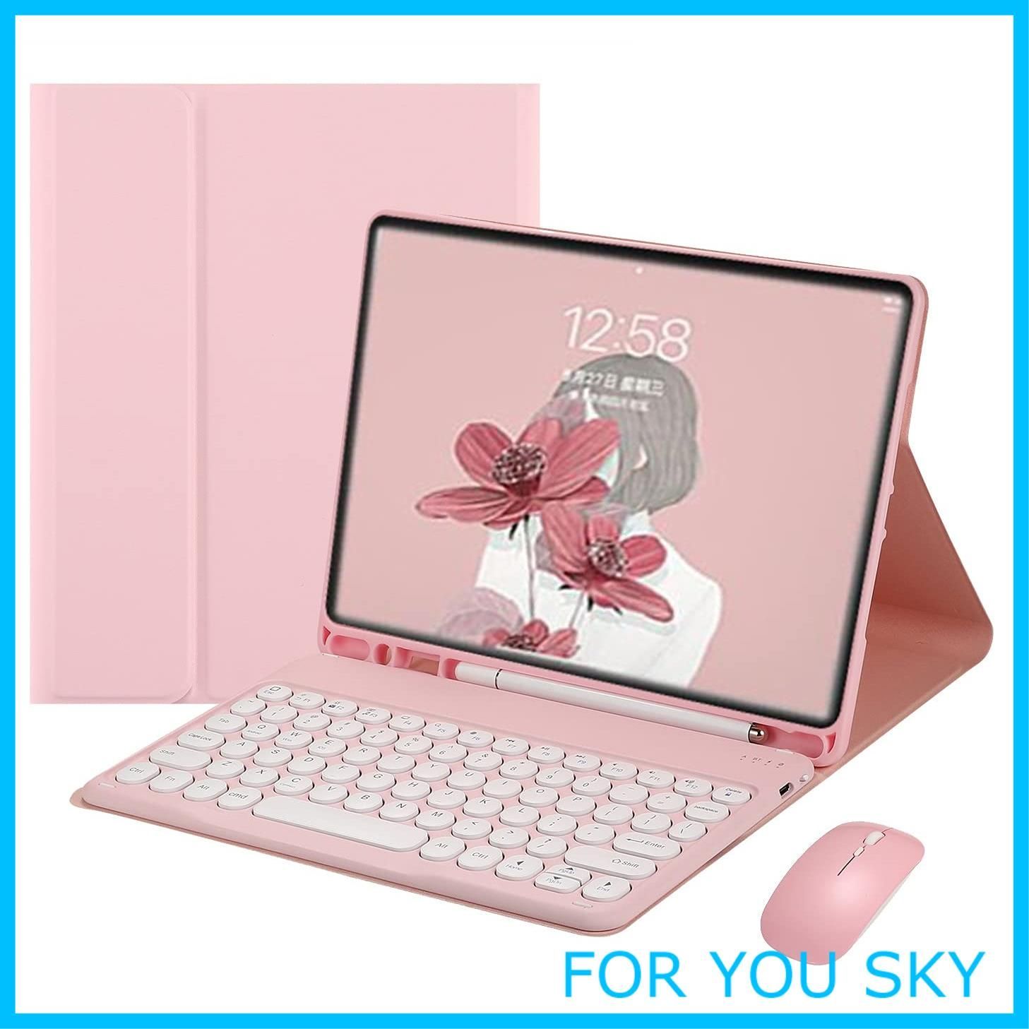【特価商品】iPad Air4 iPad Air5 キーボードケース マウス付き 可愛い iPad Air 第5世代 第4世代 10.9インチ Bluetooth キーボード 丸型キー 2色配色 カラーキーボード ケース カバー マウス レディース 