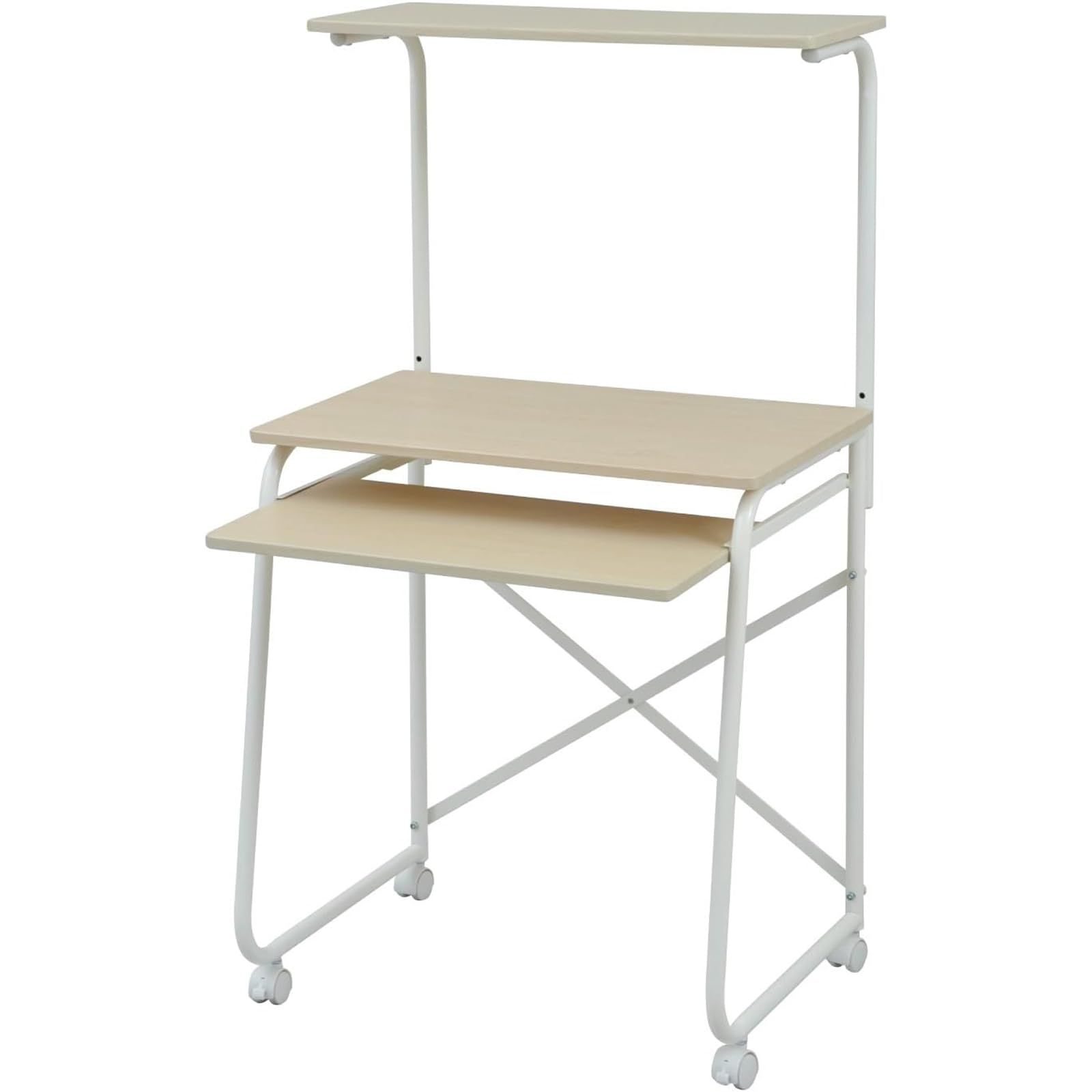 幅65×奥行49×高さ116 122cm デスク 上棚 スライダー キャスター付き PCデスク 机 コンパクト 組立品 パソコンデスク ナチュラルメイプル GHP-65HC NM IV 山善 YAMAZEN テレワーク