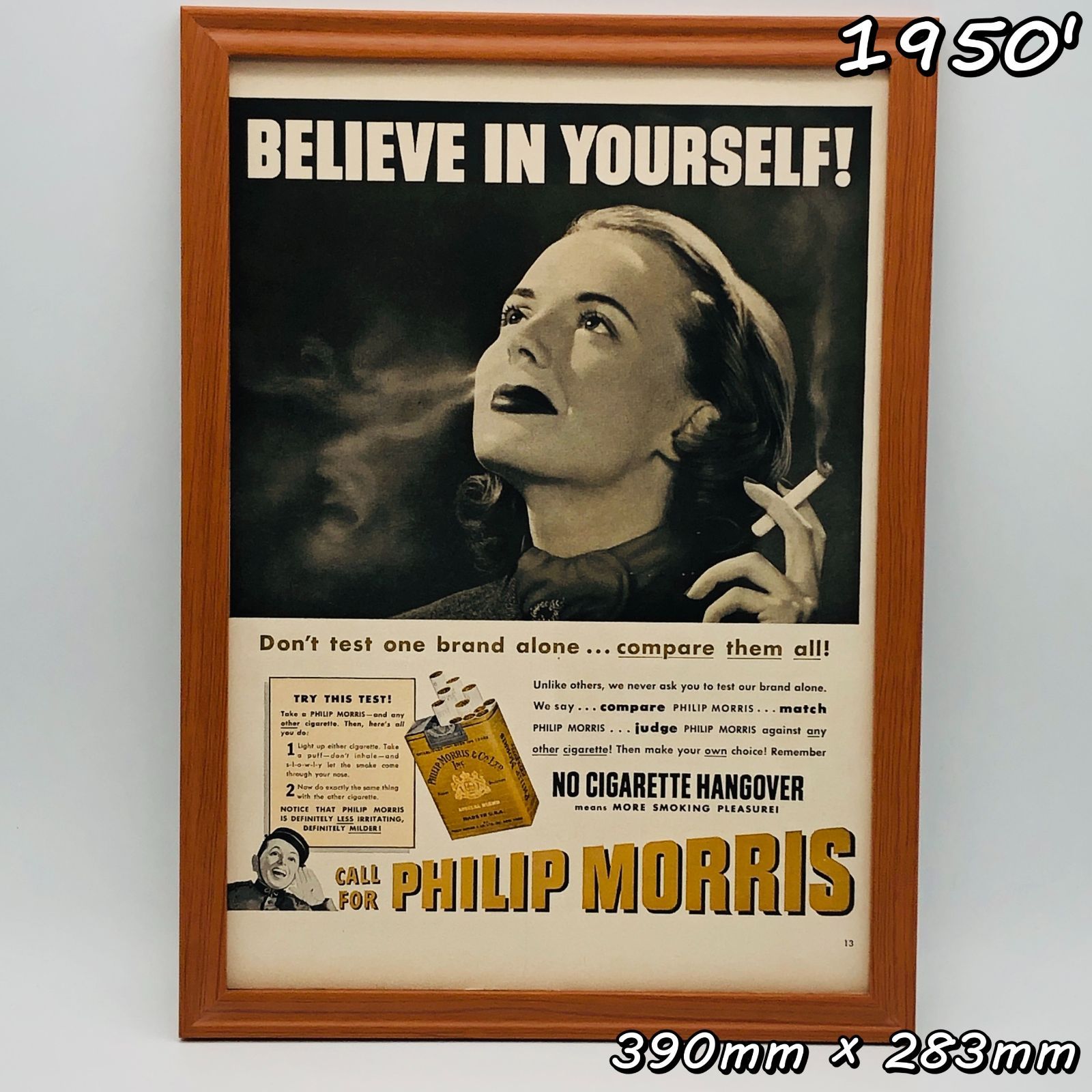 ビンテージ 広告 ポスター フレーム付 当時物 『 フィリップモリス ( Philip Morris ) 』 1950's オリジナル アメリカ  輸入雑貨 ヴィンテージ 雑誌 アドバタイジング レトロ ( AZ1771 ) - メルカリ