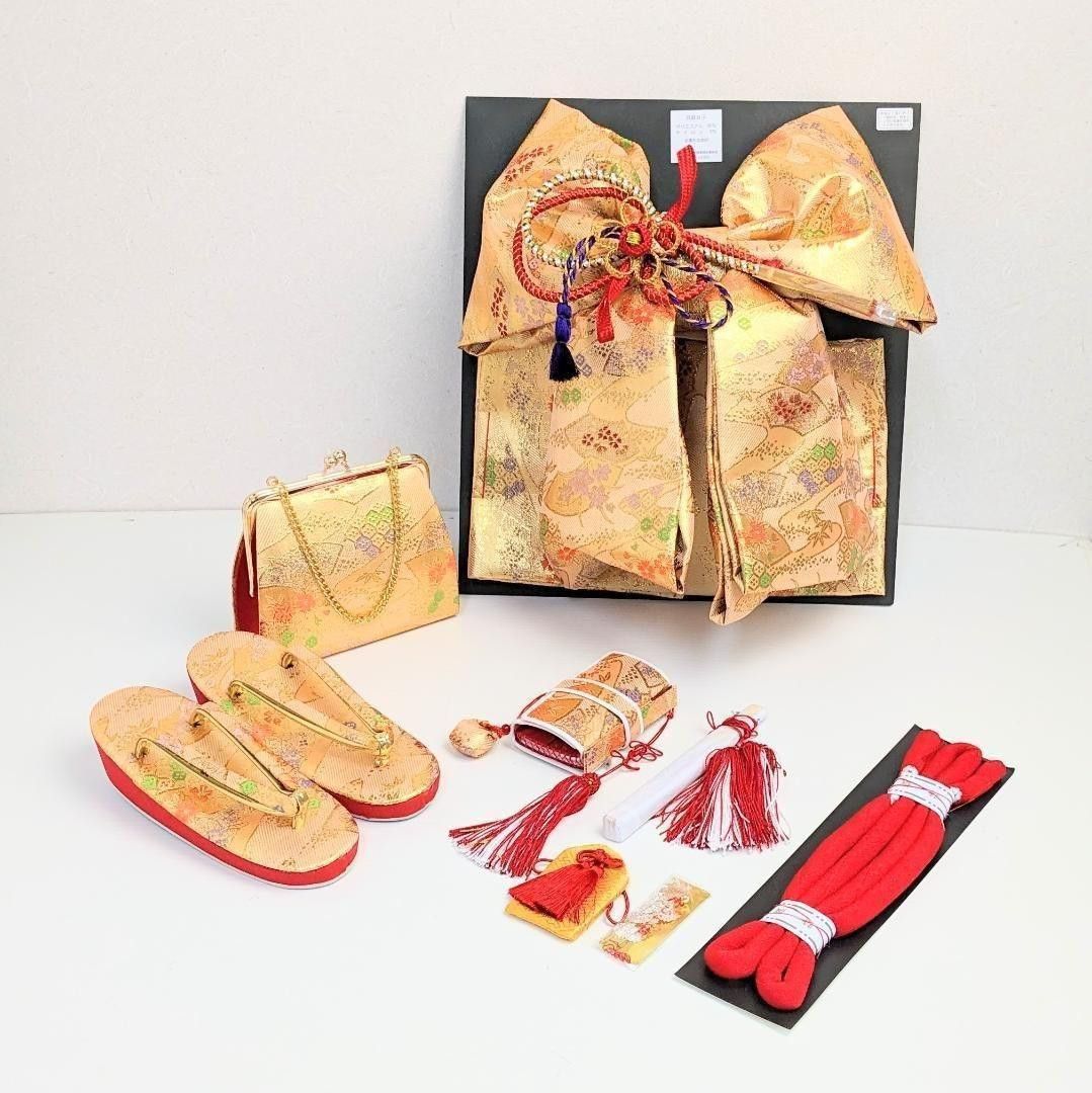 七五三 女の子 7歳 四つ身 着物 帯 フルセット 絞り柄 赤 黒 BY9-3