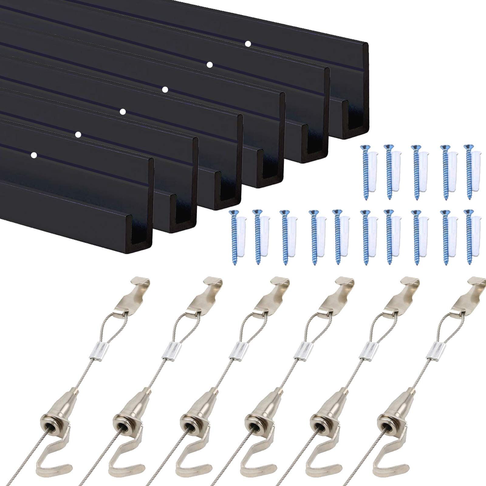 人気商品 壁面用 ワイヤー 展示用 ステンレス鋼 額縁 ピクチャーレール 絵画 2.0m-4.0m クリックレール|黒 L型 ピクチャーレールセット 3m L型