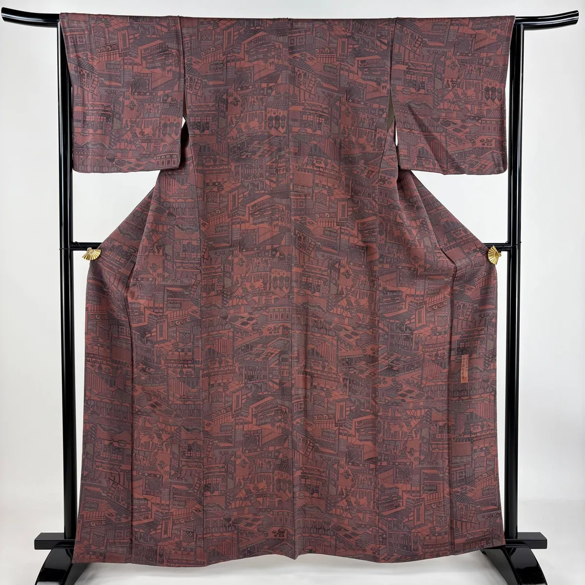 【伝統工芸伝承者彫刻・南部幸雄】正絹　上質な型絵染め　小紋　袷　落款　身幅広め 伝統工芸伝承者彫刻・南部幸雄】正絹 上質な型絵染め 小紋 袷 落款