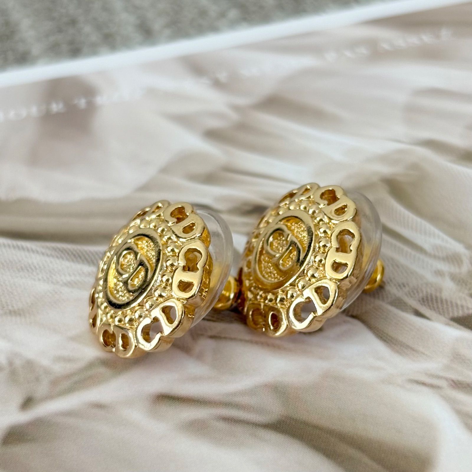 美品 ディオール Dior イヤリング ゴールド CD サークル ロゴ