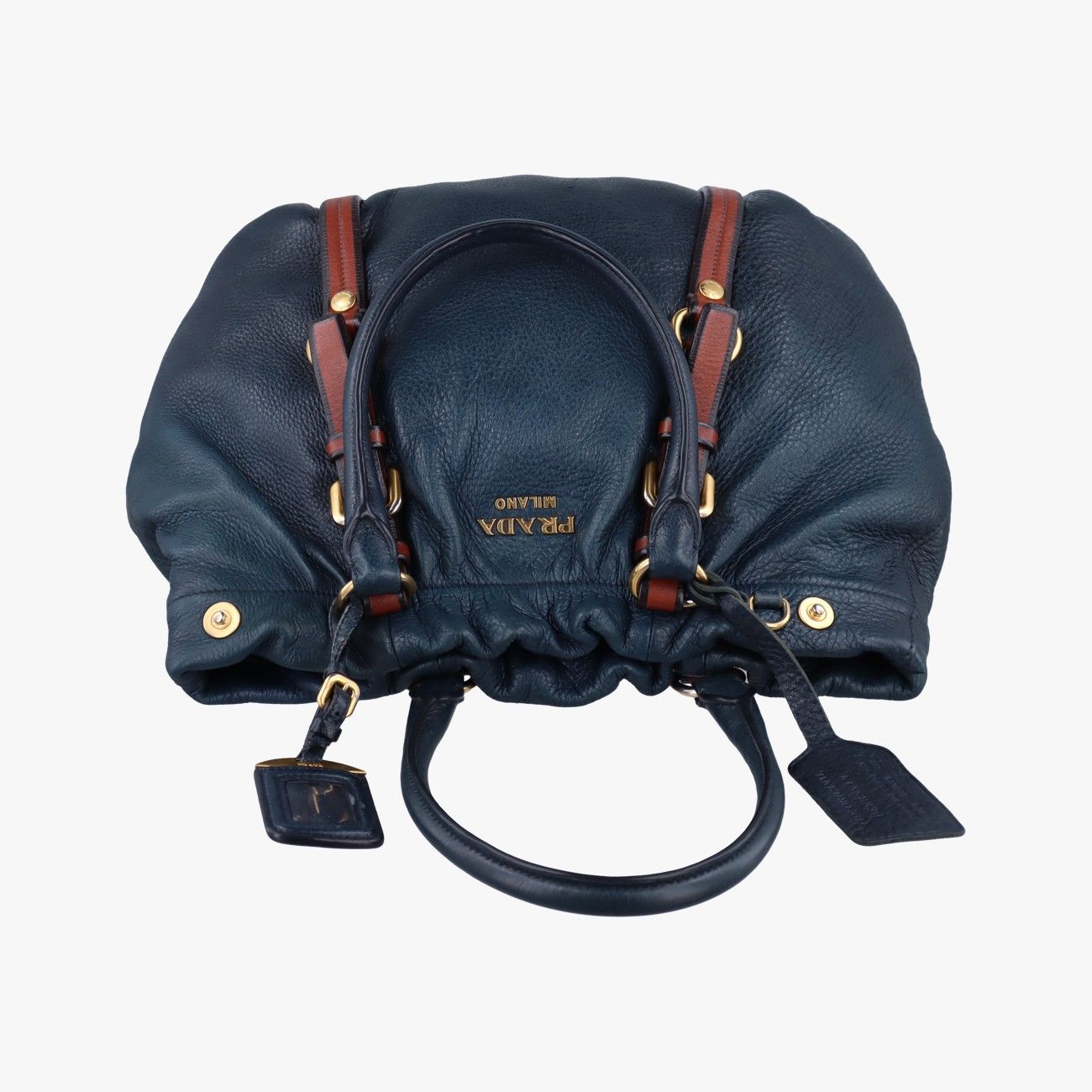 プラダPradaスクエアバックルネイビー×ブラウンレザーBN1773129 WWW_DECORATOM_COM_BR