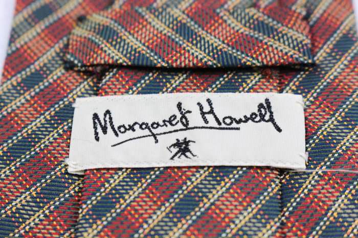 マーガレットハウエル ブランド ネクタイ チェック柄 格子柄 シルク 日本製 PO  メンズ ベージュ MARGARET HOWELL 【中古】