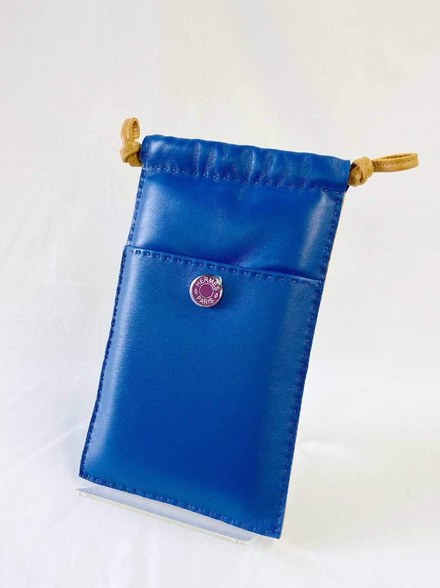 HERMES U AM 002 UH ピロフォンケース ポーチ ブルー 付属品 保存箱
