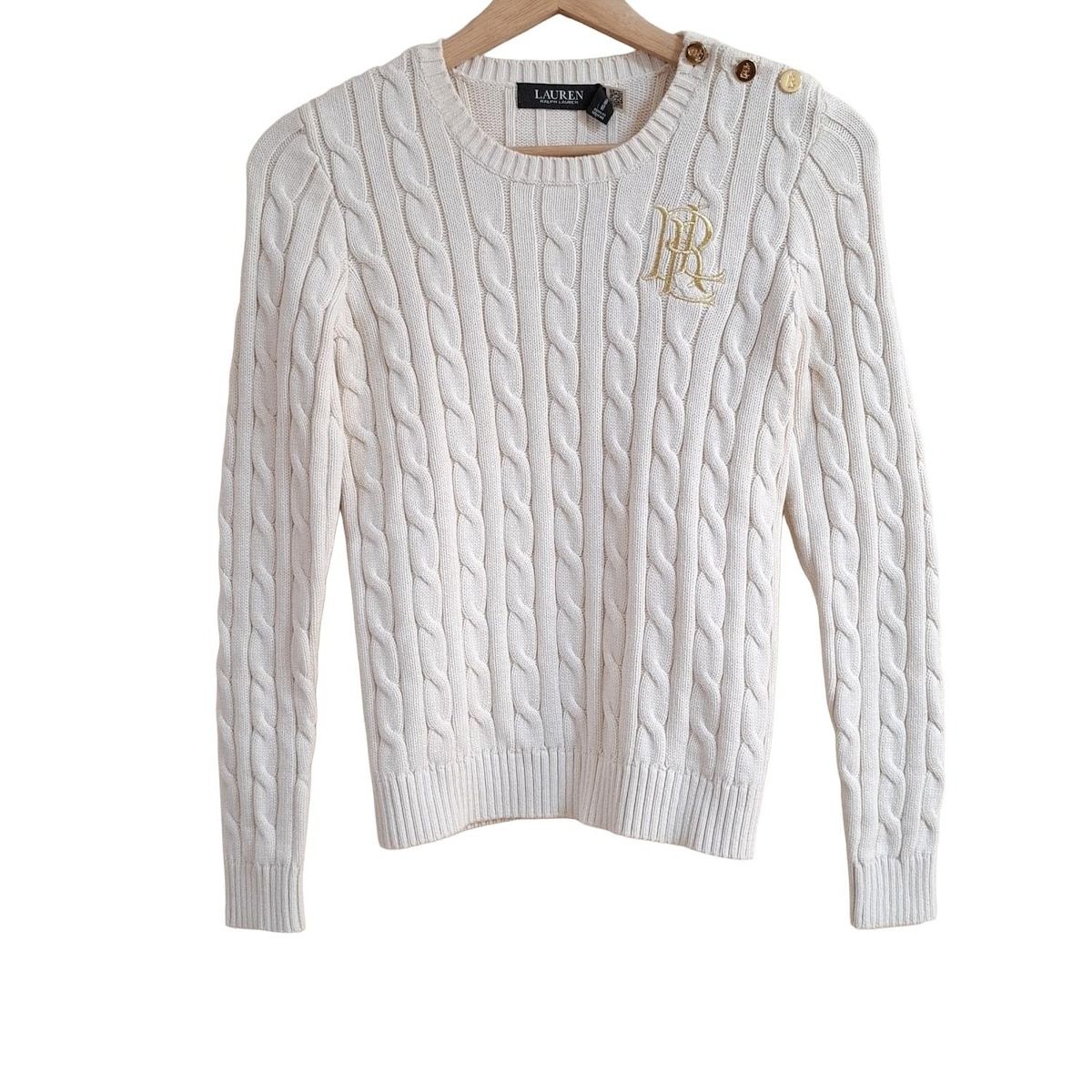RalphLauren ラルフローレン 長袖セーター サイズXS レディース - アイボリー×ゴールド クルーネック