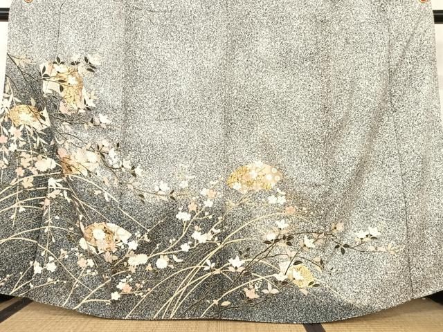 ［4384］訪問着 美品 たたき染 枝花文 金彩 逸品 正絹 着物 袷 黒 4430］訪問着 美品 未使用 たたき染 草花 金彩 正絹 着物 袷 黒