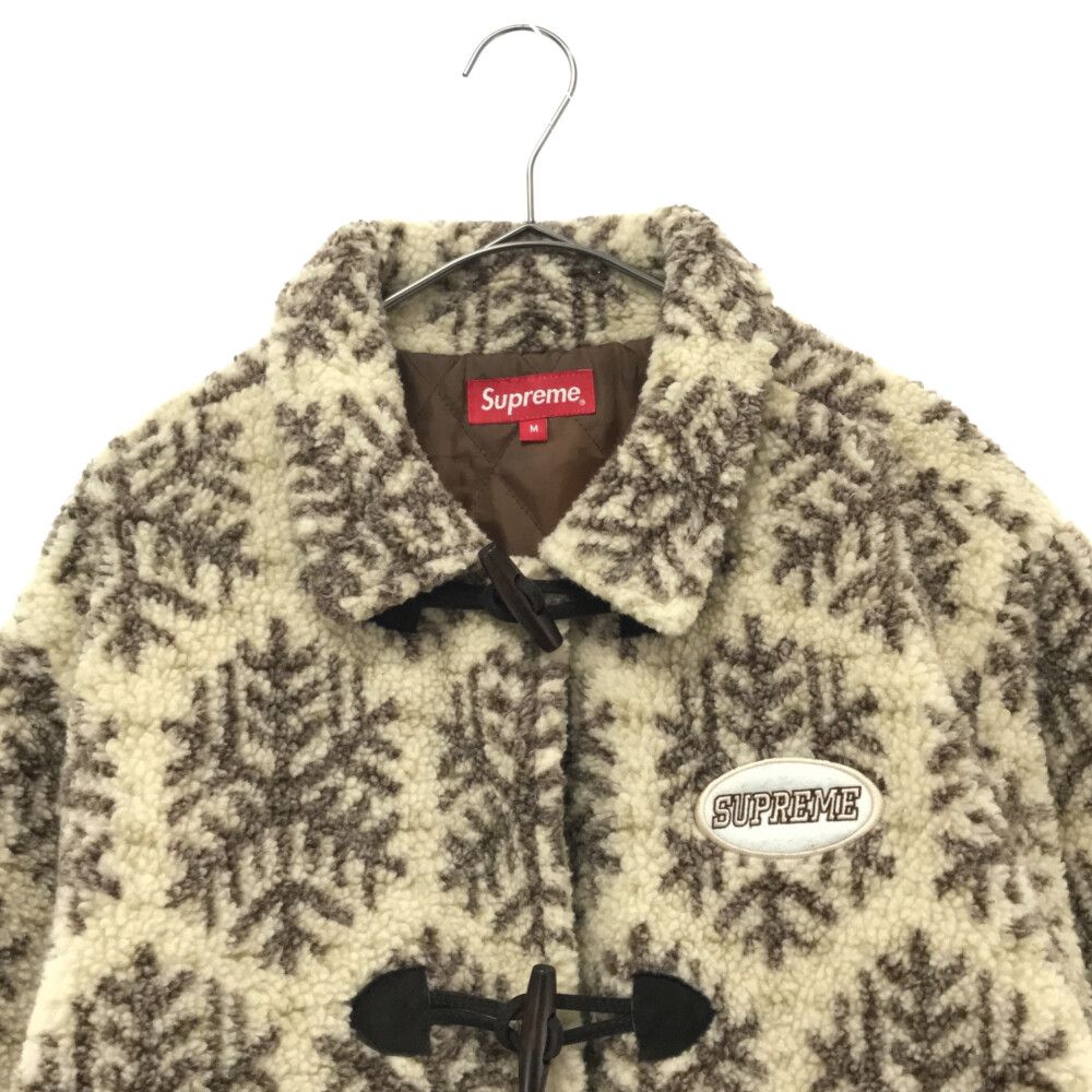 SUPREME (シュプリーム) 18AW Snowflake Toggle Fleece Jacket スノーフレークトグルフリースジャケット  ボアアーガイル総柄フリースハーフコート ベージュ