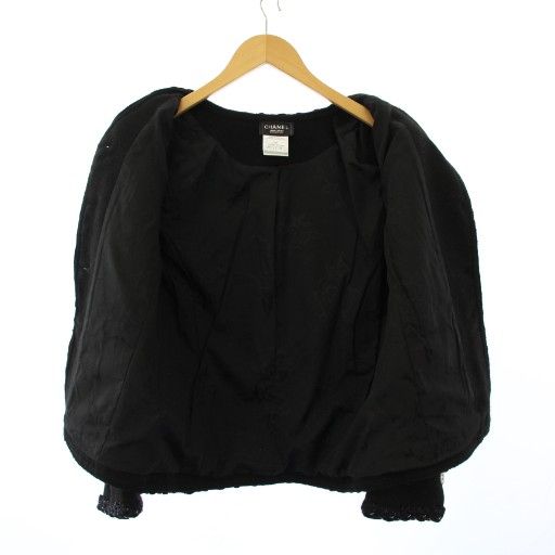 送料込 シャネル CHANEL uniform ノー ジャケット アウター ショート丈 ウール シルク 36 黒 ブラック BB