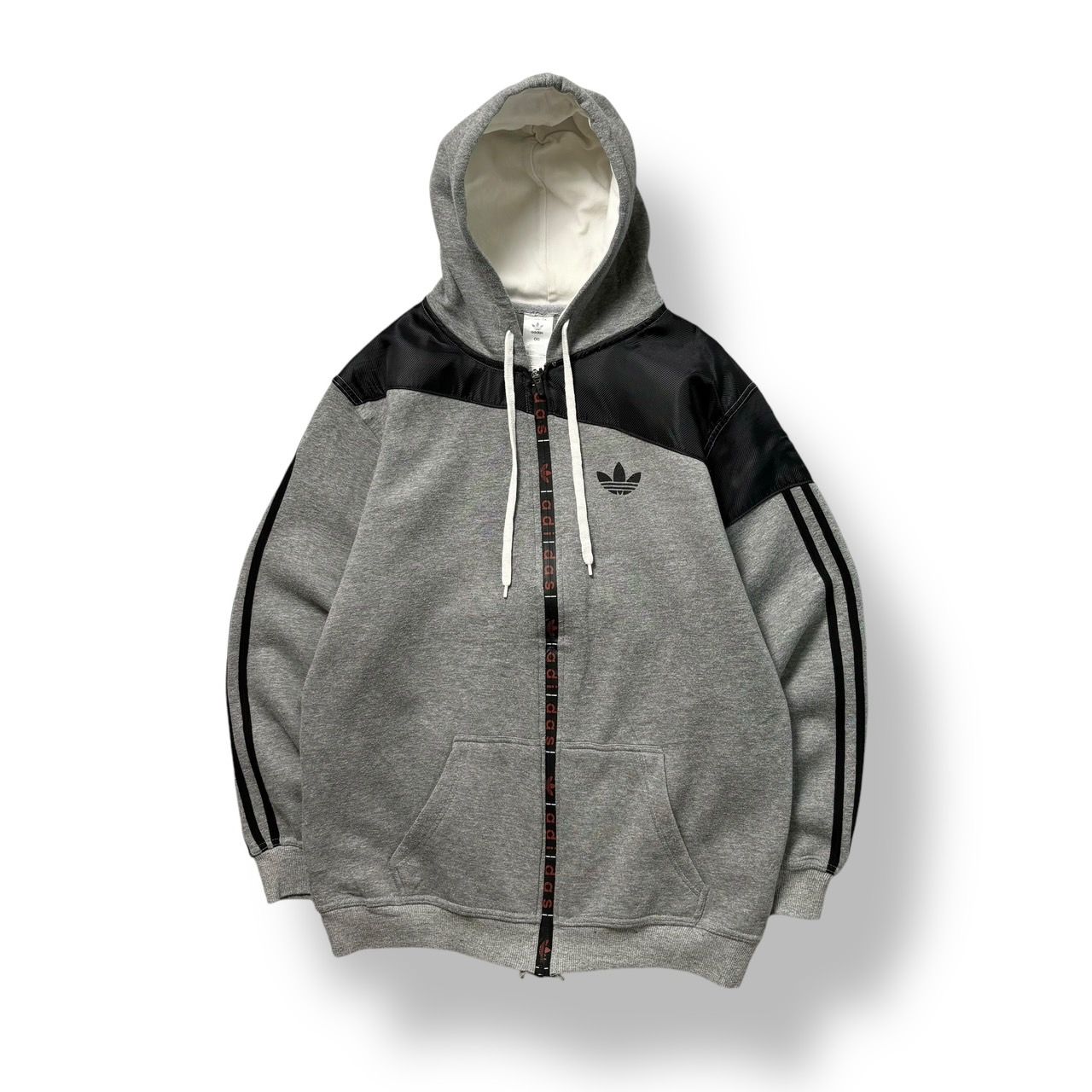 XLサイズ 古着 アディダス adidas トレフォイル スリーライン 袖ライン パーカー ジップパーカー ジップアップ 異素材 灰色 グレー
