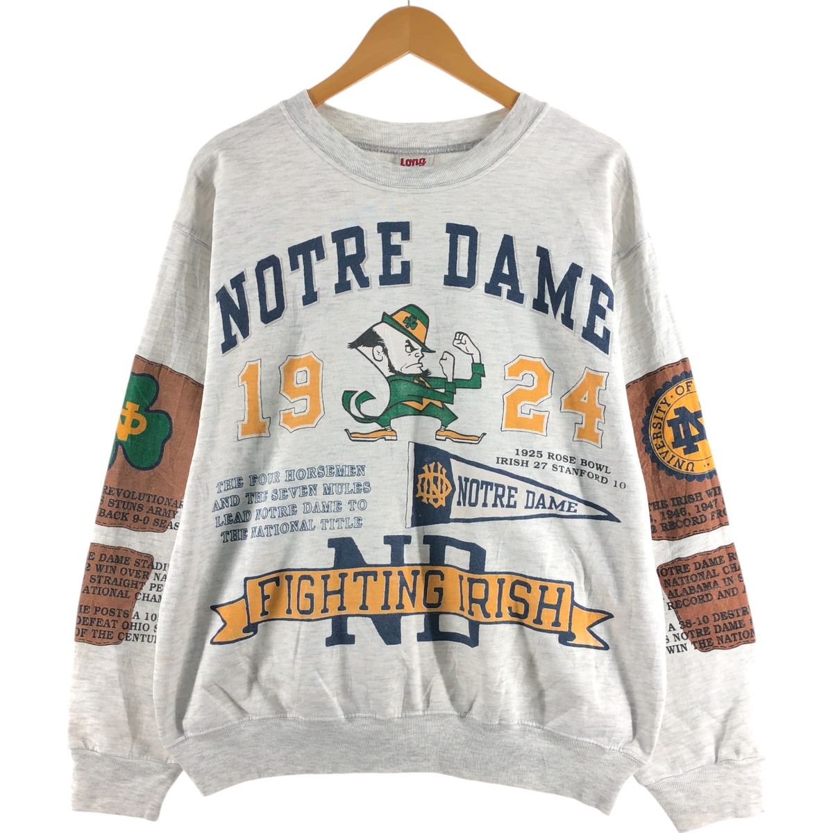 古着 90年代 LONG GONE FIGHTIN' IRISH ノートルダム大学 ファイティングアイリッシュ カレッジスウェットシャツ トレーナー/eaa489992