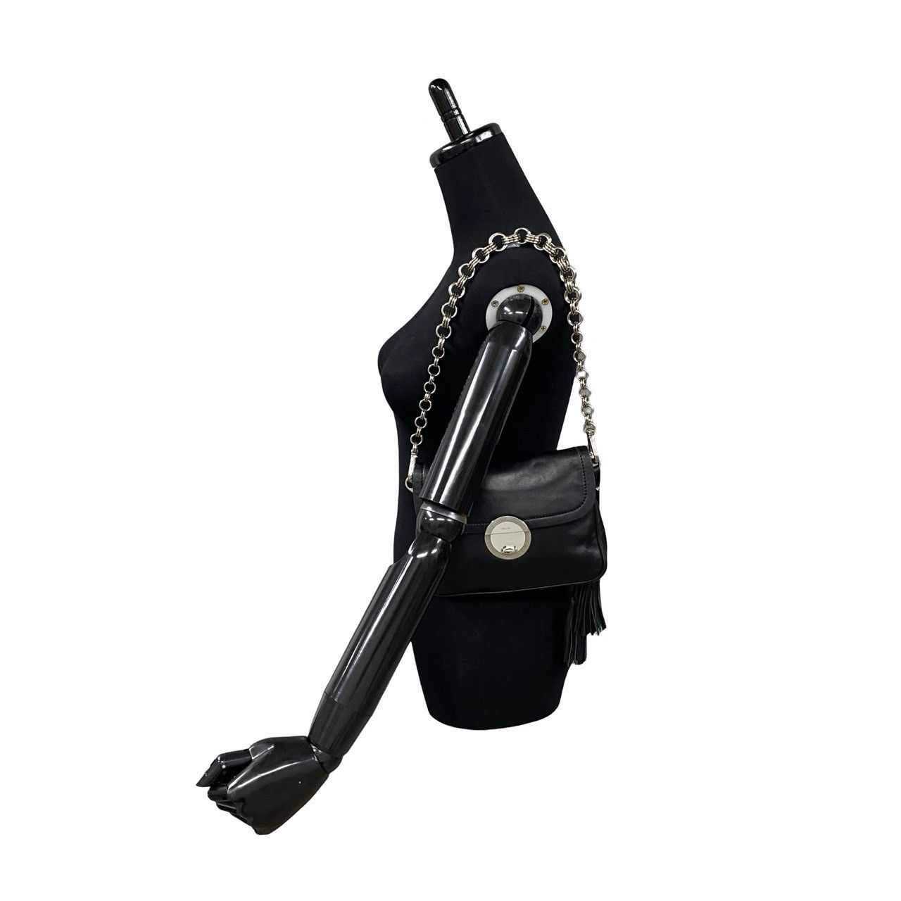 PRADA 黒 レザー フリンジ ポシェット 極 美品 希少品 PRADA プラダ フリンジ レザー 本革 ミニ