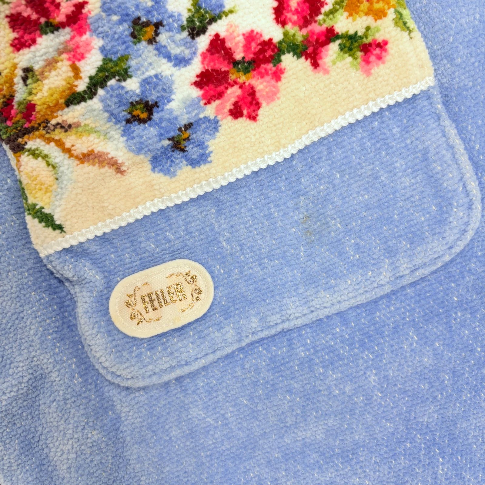 FEILER フェイラー シュニール織り 花柄 エプロン FEILER フェイラー シェニール織り エプロン ブルー 花柄 刺繡