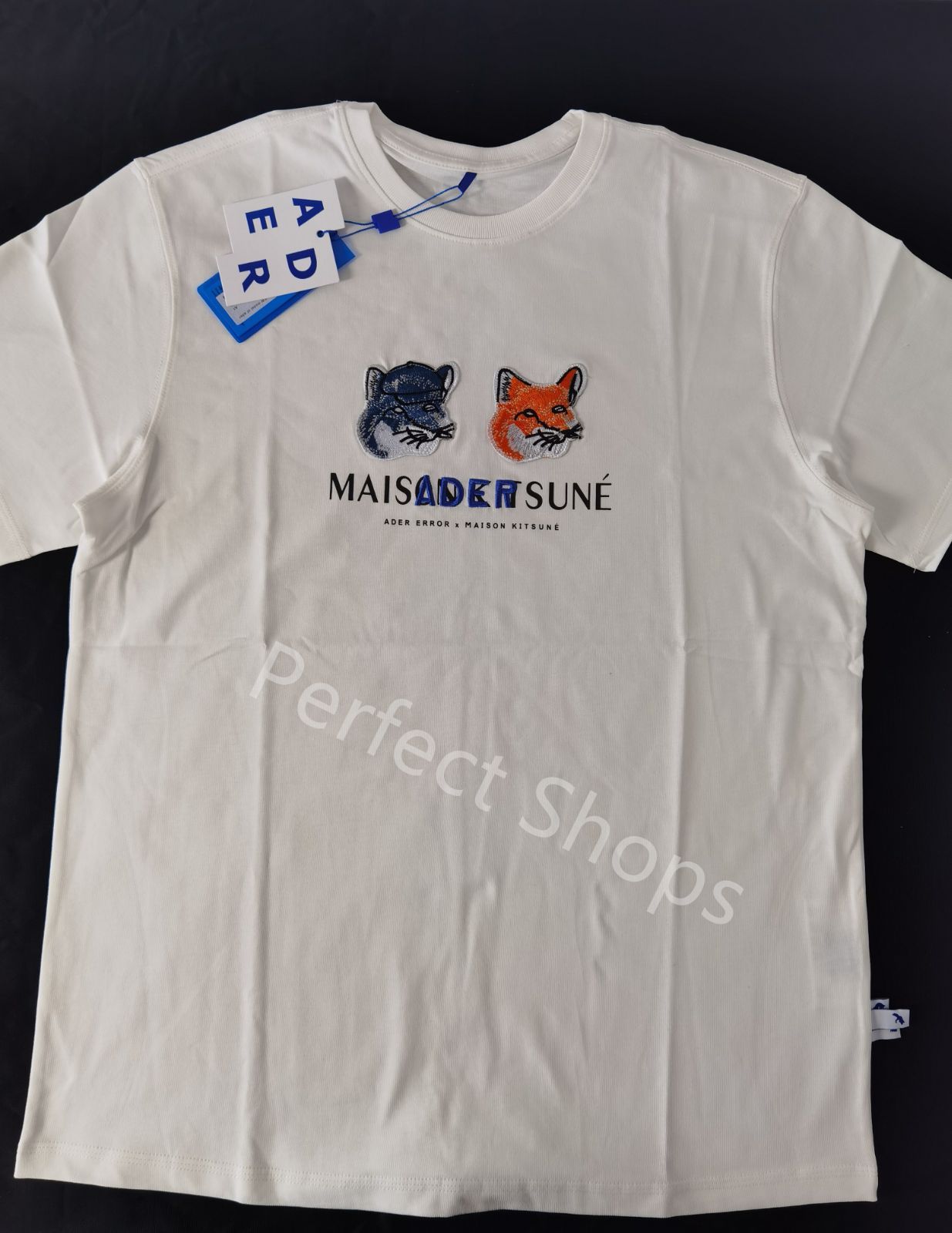 新品未使用 Maison kitsune x Ader Error T-Shirt コラボ 限定 ファッション メンズ レディース アーダーエラー メゾンキツネ 半袖 Ｔシャツ カットソー ホワイト