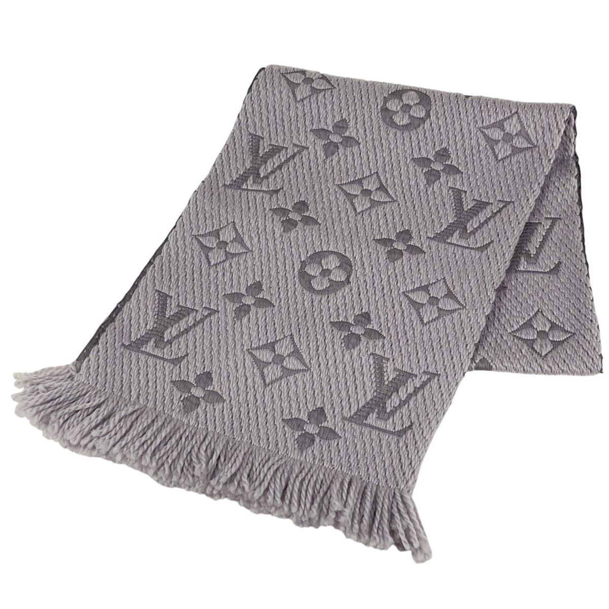 ルイ ヴィトン Louis Vuitton エシャルプ ロゴマニア モノグラム マフラー ウール シルク グリペルル グレー レディース