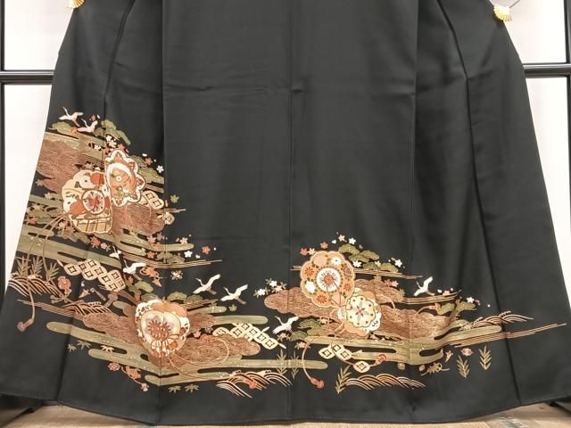 GON様ご確認用正絹黒留袖　作家物　花車文　金彩　② 平和屋着物□豪華黒留袖 駒刺繍 扇面花鳥文 金糸 金彩 正絹 逸品