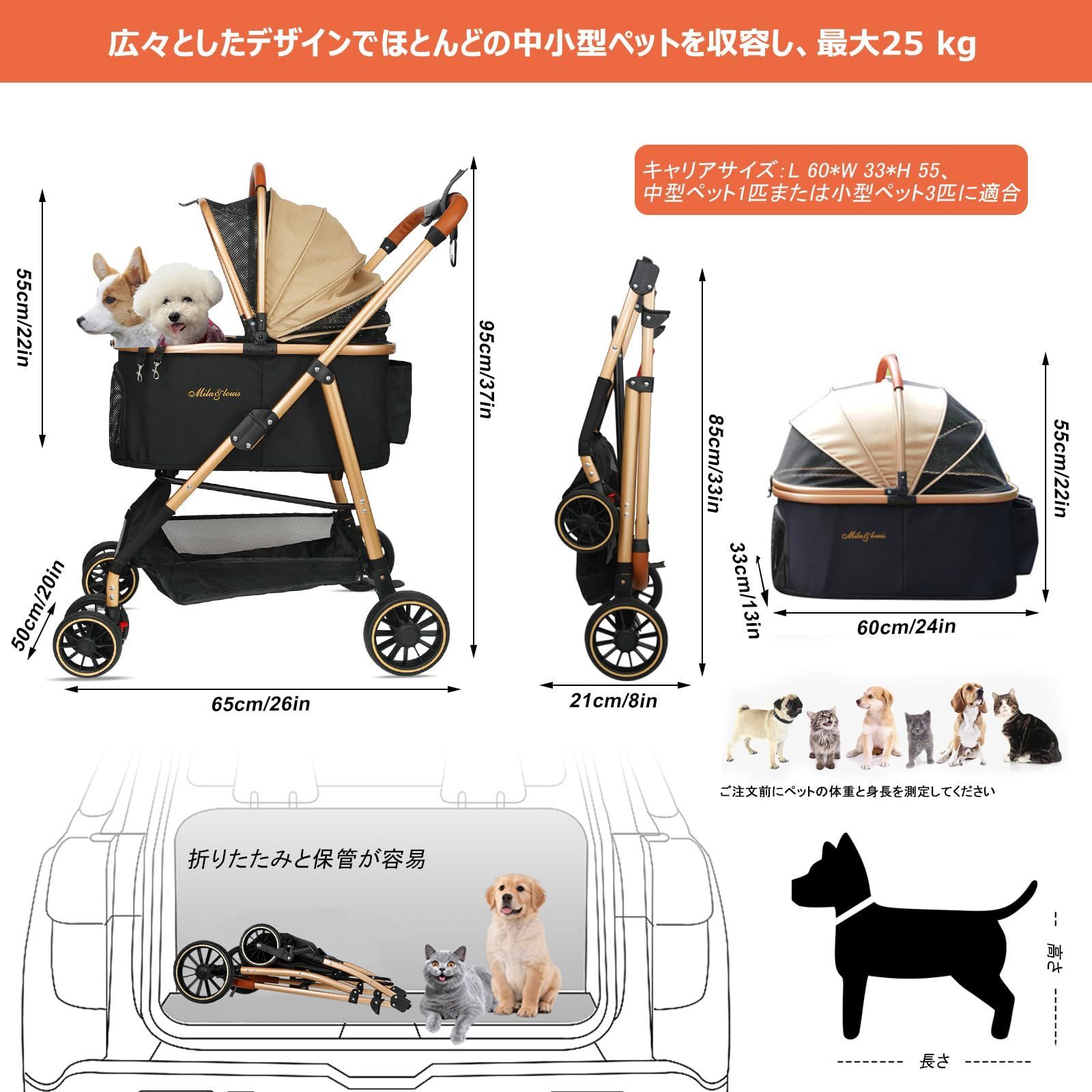 MILA&LOUIS ペットカート分離型 取り外し可能軽量 犬 カート4輪耐摩耗 