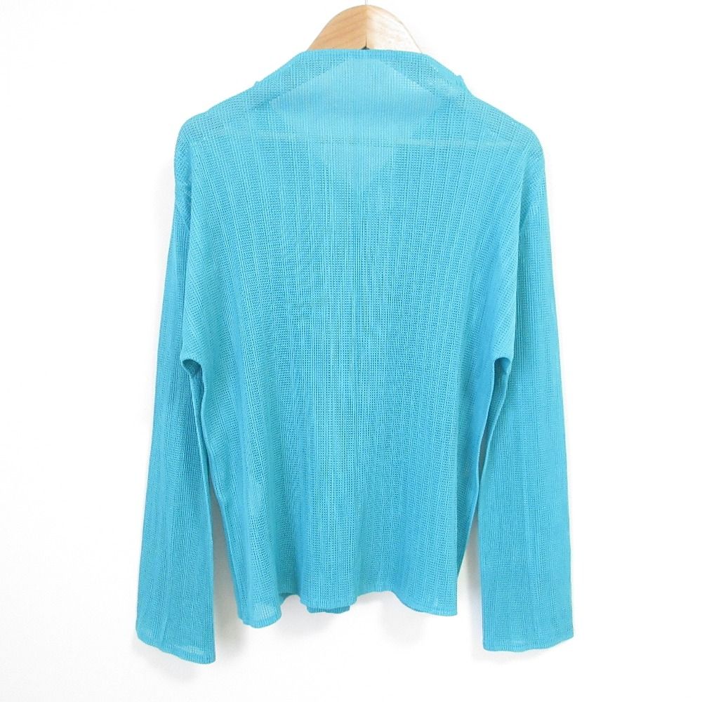 美品♡プリーツプリーズイッセイミヤケ/メッシュプリーツカーディガン/ブルー/3 美品 PLEATS PLEASE ISSEY MIYAKE プリーツプリーズ イッセイ