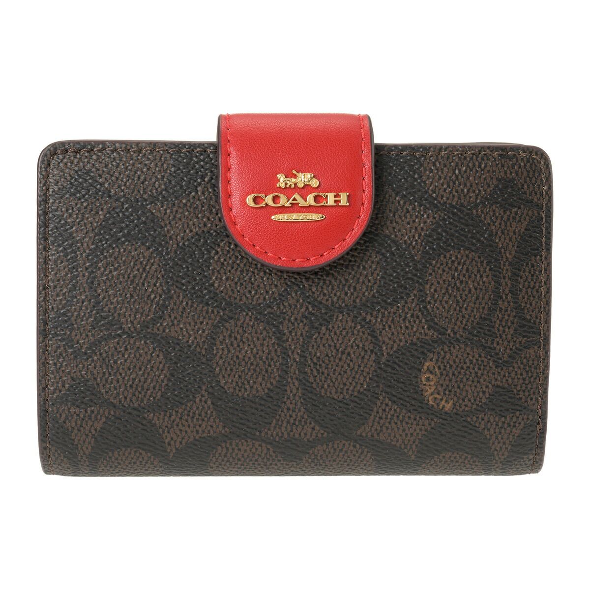 COACH（コーチ） 折り財布 シグネチャー ミディアム コーナー ジップ CW786 IMXD0 ウォルナット×ボールドレッド COACH（コーチ） 国内発送 財布 レディース 折り財布 シグネチャー